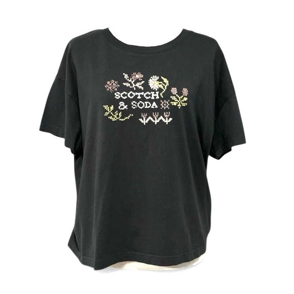 🆕 SCOTCH & SODA Dark Gray Floral Embroidered Print Top